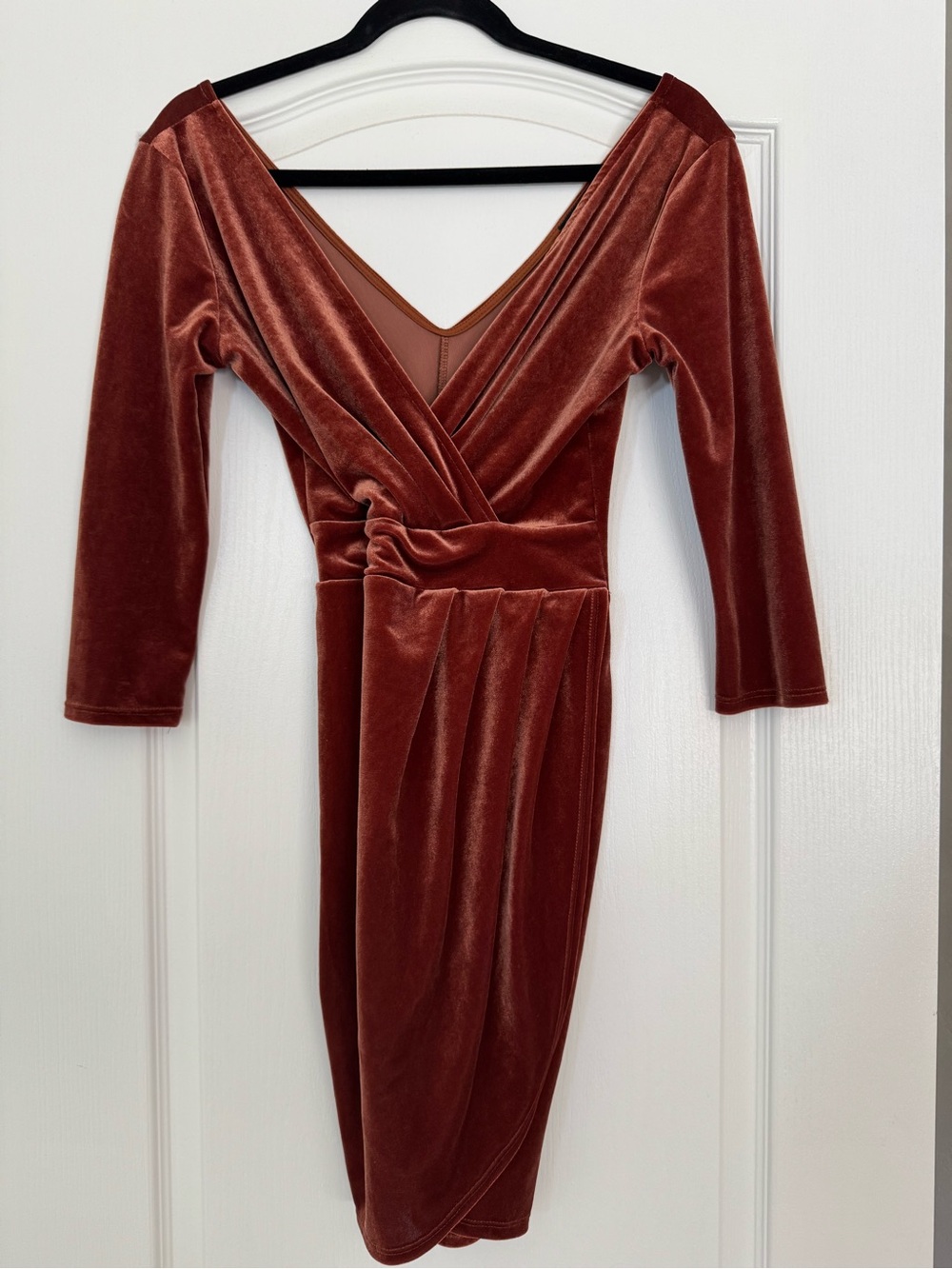 Fashion Nova Rust Velvet Wrap Dress